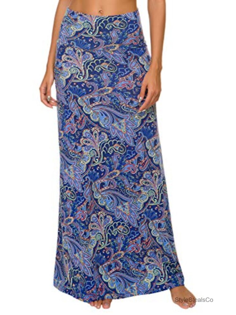 High Waist Flared Maxi Skirt Soft Stretch Spandex Pull On
